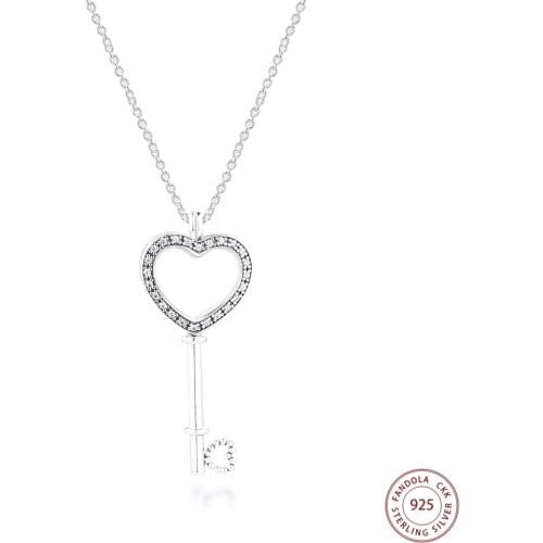 Floating Locket Heart Key Necklace 925 Sterling Silver Collares Charm Pendant Necklaces for Women Original Jewelry Bijoux