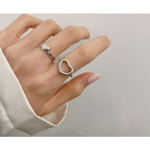 VENTFILLE 925 Sterling Silver Hollow Heart-shaped Female Niche Design Ins Ring