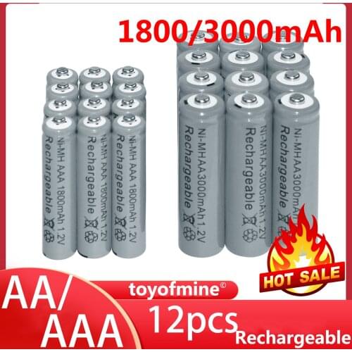 12 AA 3000mAh + 12 AAA 1800mAh 1.2V NI-MH Rechargeable Battery 2A 3A Grey Cell