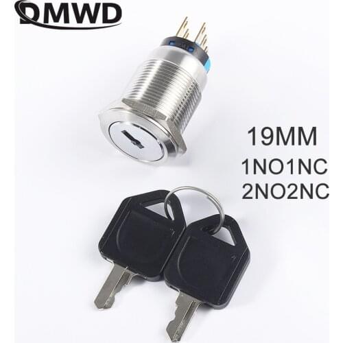 19mm Brass chrome Key Meta Brass Waterproof 2 3 Position Push Button Switch 1NO1NC/2NO2NC Press Button With Two Keys