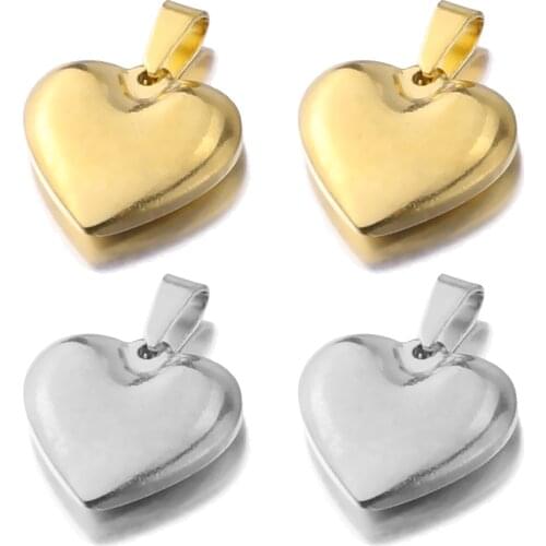 2pcs/lot Charms Lovely Heart 20x18mm Gold Color Stainless Steel Pendants Making DIY Handmade Jewelry Necklace Floating Charms