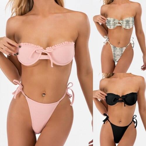 2020 new European and American sexy ladies underwire bikini tube top swimsuit push up beachwear summer bikini split swimsuit