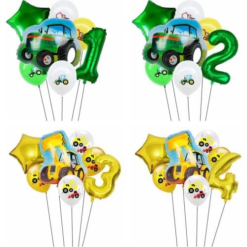 7pcs Cartoon Construction Car Foil Balloon Inflatable Helium Balloons Wedding Decoration Happy Birthday Party Supplies Balloons