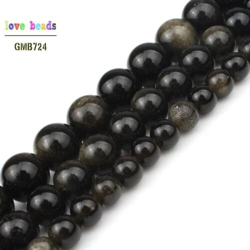 Natural Stone Beads Gold Obsidian Round Loose Beads For Jewelry Making 15" Strand 6 8 10 12 MM Diy Bracelet Necklace-F00277