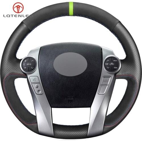 LQTENLEO Black Genuine Leather Suede Steering Wheel Cover For Toyota Prius 30(XW30) 2009-2015 Prius C(US) V(US) 2012-2017 Aqua