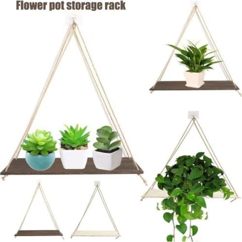 Premium Wood Swing Hanging Rope Wall Mounted Floating Shelves Plant Flower Pot Indoor Outdoor Decoration Simple Design Jardin