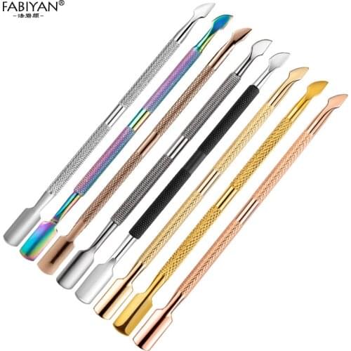Double-head Nail Art Cuticle Pusher Stainless Steel Clean Care Manicure Pedicure Tools UV Gel Polish Dead Skin Remover 8 Colors