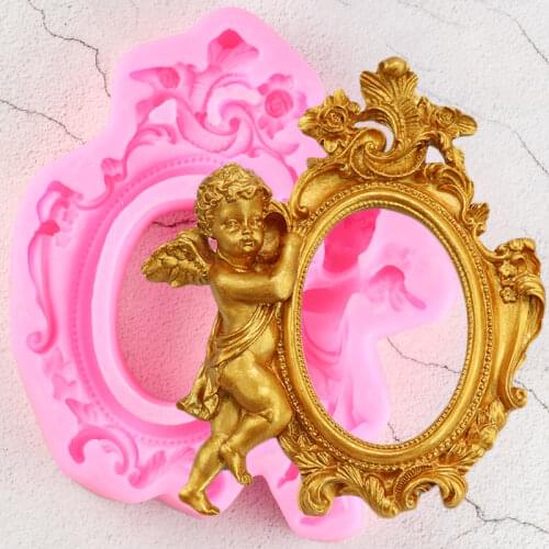 European Baroque Relief Border Silicone Molds Frame Angel Fondant Weddiing Cake Decorating Tools Candy Chocolate Gumpaste Moulds