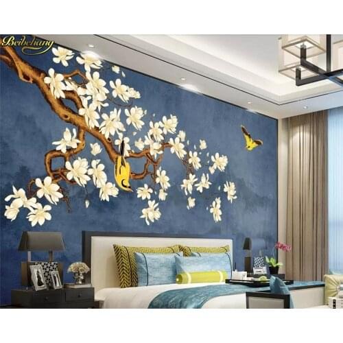 Beibehang Custom photo wallpaper mural hand-painted pen flower bird magnolia ink landscape TV background wall papel de parede