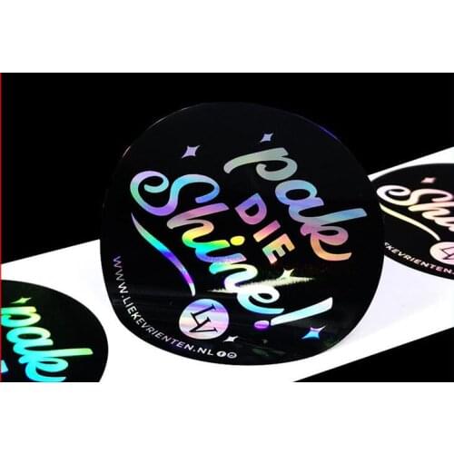 2'' Customized Logo Holographic Rainbow colors reflective silver label sticker printing