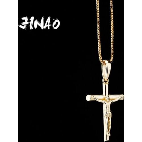 JINAO 925 Silver High Quality HIP HOP All-Match Glossy Cylinder Jesus Cross Men and Women Jewelry For Gift