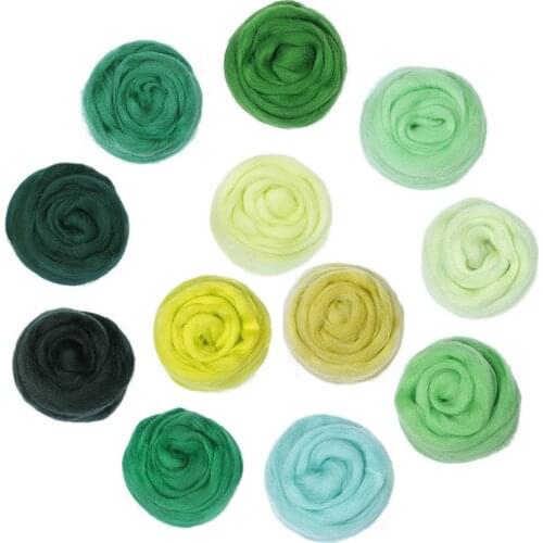 MIUSIE 50/100g Dark Green Series Wool Fibre Flower Animal Wool Felting Handmade Spinning DIY Craft Materials Tool Felting Wool