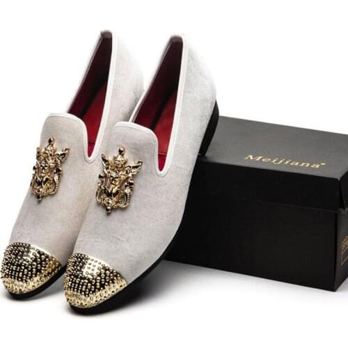 Men Wedding Shoes Gold Horse Buckle And Zebra Print Leather Loafers Fashionable Nightclub Party Shoes b25