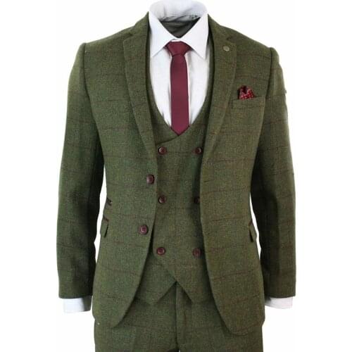 Tuxedo Olive Green 3 Pieces Tweed Mens Blazers 2021Woolen Blends Tailor-Made Suits For Wedding Business Jacet+Vest+Pants XZ71