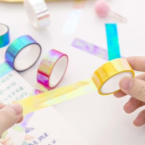 6Colors Set Rainbow Laser Washi Tape Glitter Stationery Scrapbooking Decorative Adhesive Tapes DIY Masking Tape School Supplies