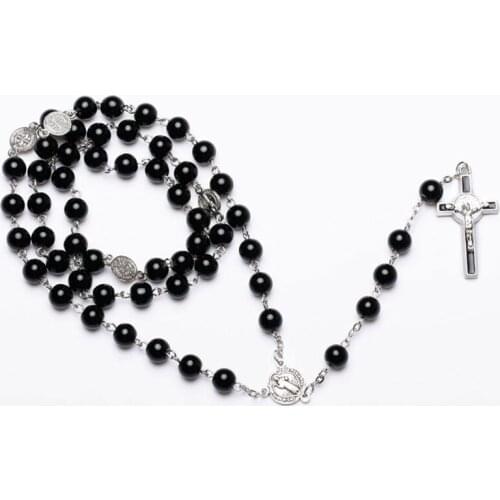 New 2020 Catholic Black Rosary Beads Necklace For Women Men Cross Long Pendant Necklaces Praying Religious Jewelry Church Gifts