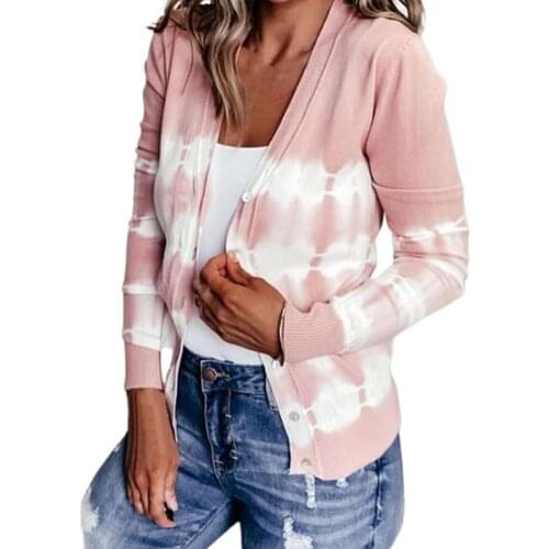 New Stylish Women Slim Thin Sweater Cardigan Sweater Casual Gradient Tie Dye Long Sleeve Blouse for Daily Streetwear Tops