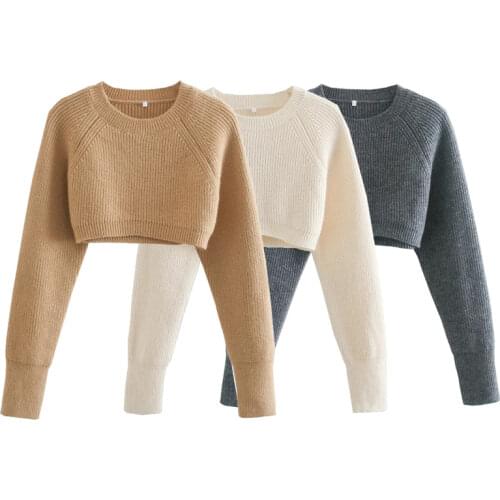 ZA New Super Short Pullover Hoodies Long Sleeve O-neck Women Tops Causal Solid Sexy Cropped Short Sweater XITIMEAO