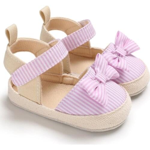 Toddler Baby Girls Shoes Newborn Kids Summer Striped Bow-knot First Walkers Soft Sole Crib Shoes Party Anti-slip Booties