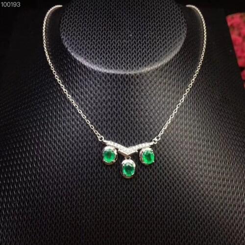 Elegant Lovable round drop natural green emerald necklace natural gemstone pendant necklace S925 silver girl gift fine jewelery
