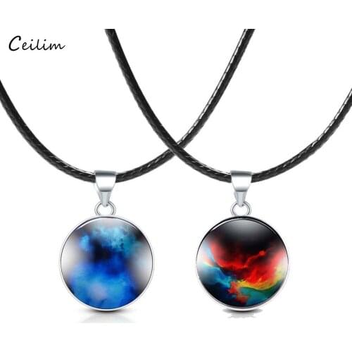 New Universe Galaxy Stars Planet Glass Ball Pendant Necklace for Women Men Fashion Leather Chain Necklace Jewelry