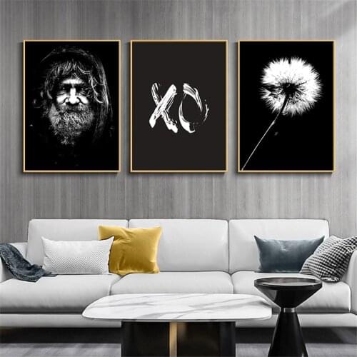 Poster Prints Black And White Old Man Dandelion Wall Paintings On Canvas Letter Quote Wall Art Picture Decor for Living Room