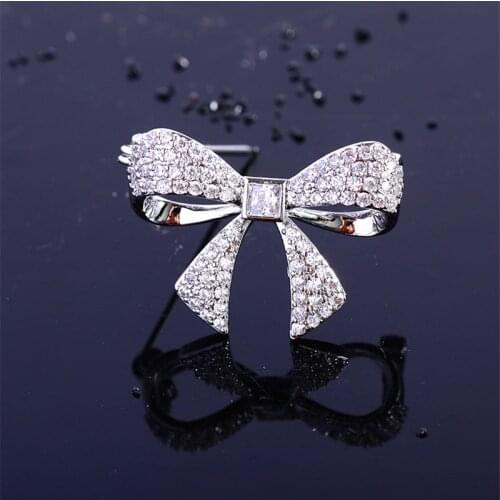 Simple Small Rhinestone Crystal Wedding Bow Knot Brooch Pin Bridal Wedding Dress Pins Luxury Women Brooches Jewelry Broche Mujer