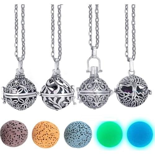 Dropshipping Felt Ball Lava Stone Aromatherapy Antique Vintage Glow Diffuser Necklace Locket Necklace for Perfume Essential Oil