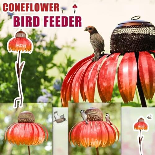 Sensation Pink Coneflower Bird Feeder Wild Bird Feeder Gazebo Hummingbird Feeder Garden Flower Outside Rust Resistant Metal