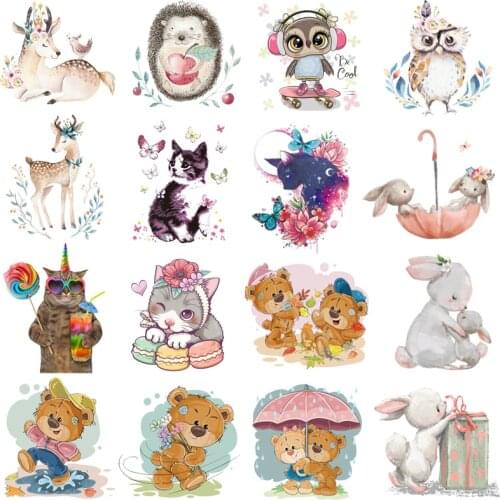 Prajna Cute Cat Patch Heat Transfer Vinyl Iron On Transfers For Clothing DIY Thermal Rabbit Stickers On Clothes Cartoon Applique