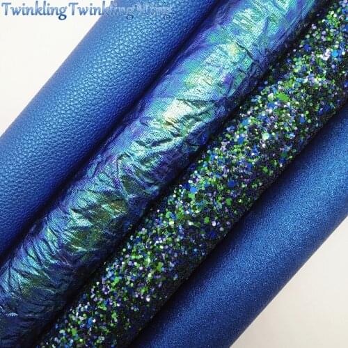 BLUE Glitter Fabric, Metallic Faux Fabric, Litchi Synthetic Leather Fabric Sheets For Bow A4 21x29CM Twinkling Ming XM840