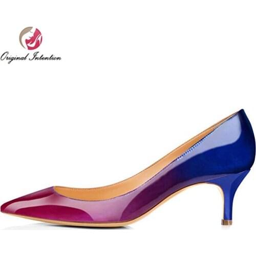 Original Intention Elegant Women Low Heels Pumps Sapato Feminino Patent Leather Ladies Slip-on Career Shoes Woman Mix Colors New