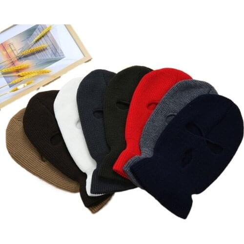 Full Face Cover Mask Three 3 Hole Balaclava Knit Hat Army Tactical CS Winter Ski Cycling Mask Beanie Hat Scarf Warm Face Masks