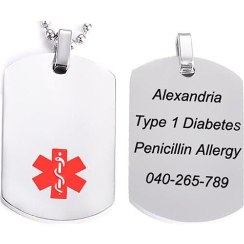 High Quality Necklace Custom Name Dog Tags Medical Sign Stainless Steel Pendant Jewelry Free Engraving Gift