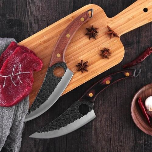 Xyj 6'' Inch Boning Knife Serbian Filleting Slicer Cleaver Kitchen Slicer Outdoor Camping Butcher Bent Color Wood Handle Chopper