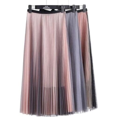 Womens 2018 Summer Skirt Loose Thin Double Mesh High Waist Skirt Midi Skirt Pleated Skirt Skirts Womens