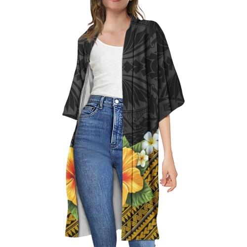 4XL Plus Size Short Cloak Kimono Cardigan Polynesian Tribal Print Short Sleeve Women Summer Jacket Outdoor Sun Protection Kimono