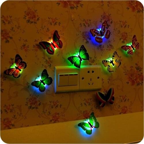Colorful Butterfly LED Lights Wall Stickers Night Light Home Living Kid Room Fridge Bedroom Butterfly Lights Decor Random Color