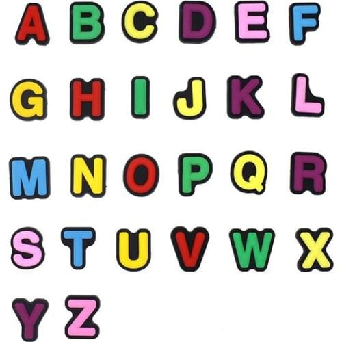 1PCS Hot Selling Black White Letter Icon Shoes Charms Silicone Decoration For Croc Buckle Alphabet Accessories Kids Gifts