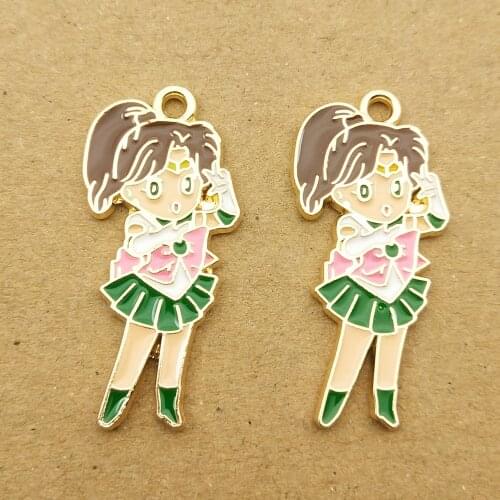 10pcs 15x30mm enamel cartoon girl charm for jewelry making cute earring pendant bracelet necklace charms