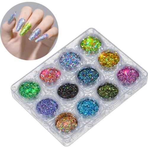 12Colors Personal Nail Art Tips Glitter Powder Dust DIY Decoration