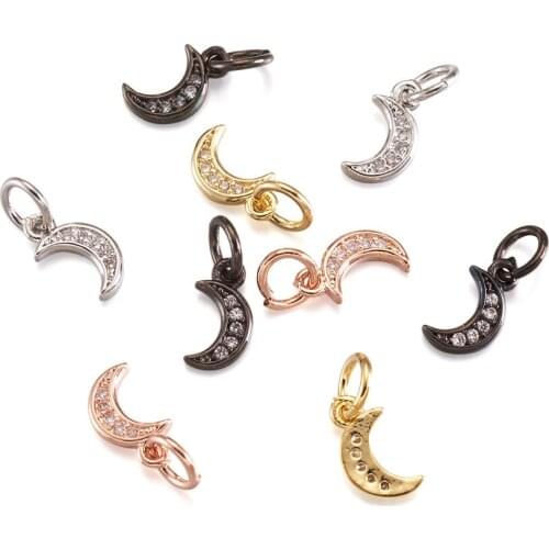 20Pcs Brass Micro Pave Cubic Zirconia Charms Moon Pendants For DIY Necklace Bracelet Jewelry Making Finding Accessories 9x5x1mm