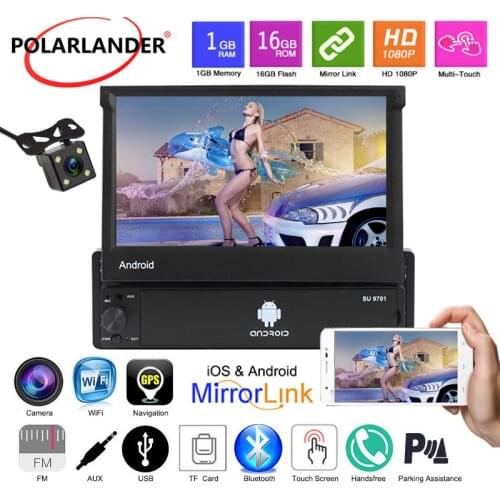 Car Radio MP5 USB Android FM AUX GPS ISO BT Bluetooth Rear View Camera Folded Telescopic Screen 7” HD 1din