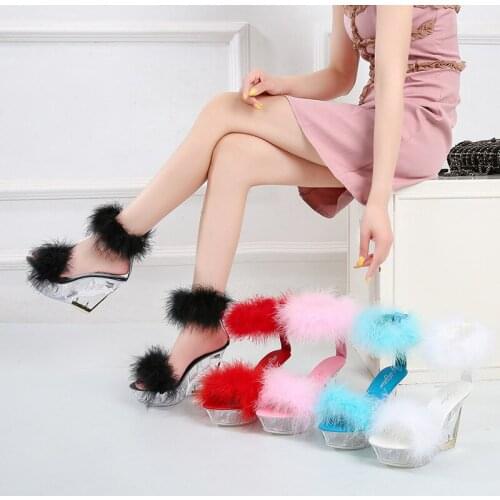 Summer Transparent Platform Wedge Heel Ladies Sandal Sexy Open Toe Ankle Plush Velcro Pumps Elegant Temperament Women High Heels