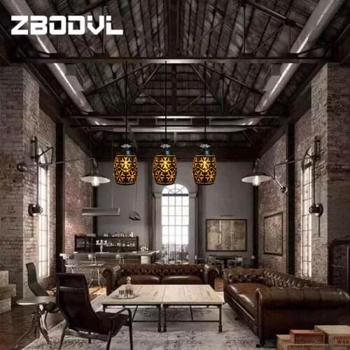 Black Retro Hollow Pendant Light Loft Lamp Carved Lron Art Hang lamp E27 Bar Dining Room vintage pendant lamp Lampshade