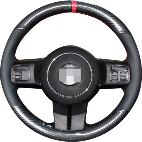 For Jeep Compass Carbon Fiber&PU Leather Steering Wheel Hand Sewing Wrap Cover