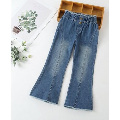 Girls Jeans 2021 New Kids Elastic Waist Boot Cut Pants Children Fashion Korean Style Denim Trousers Teens Casual Pants