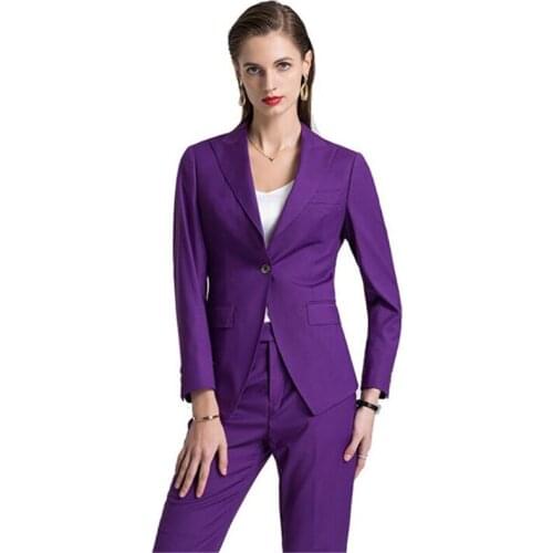 Purple 2 PCs Women Pantsuits Work Pant Suits OL Women Blazer Jacket & Straight Pant Suit For Women Set