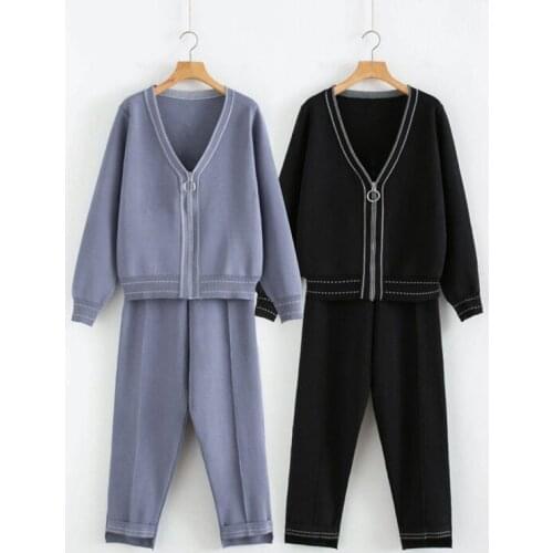 2021 Middle-aged female spring autumn long-sleeved T-shirt mother fashion simple new 4xl jacket Knit sweater two-piece suit s105