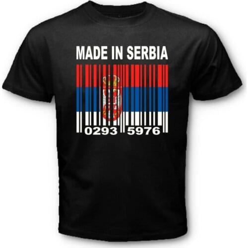 MADE IN SERBIA Serbian Yugoslavia Serbs Flag Barcode Numbers T-Shirt. Summer Cotton O-Neck Short Sleeve Mens T Shirt New S-3XL